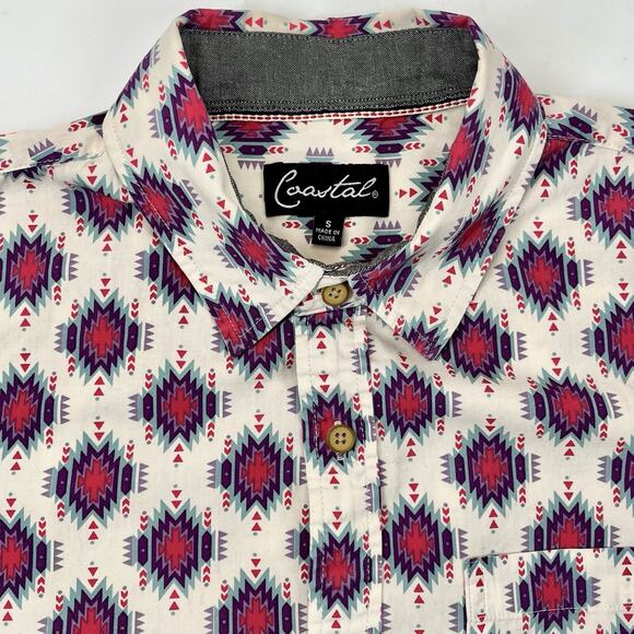 Coastal Tribal Button Up Shirt Geometric Short Sleeve Men’s Size Small - Picture 2 of 8